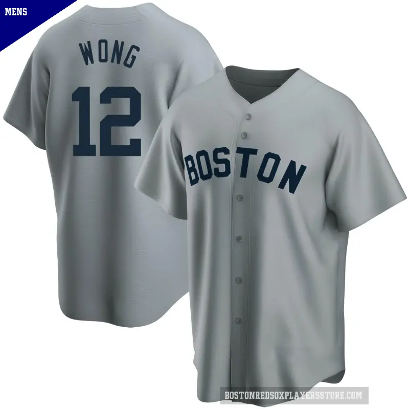 Men's No.12 Connor Wong Boston Red Sox Gray Replica Road Cooperstown Collection Jersey