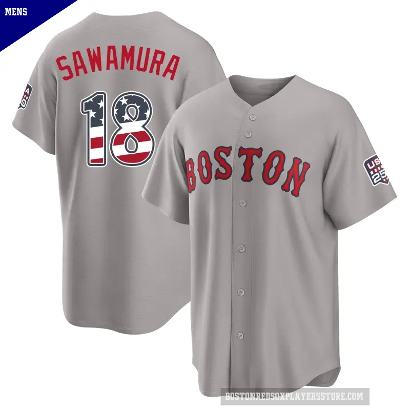 Men's No.18 Hirokazu Sawamura Boston Red Sox Gray Limited USA 250 Fourth Of July Road Stadium Jersey
