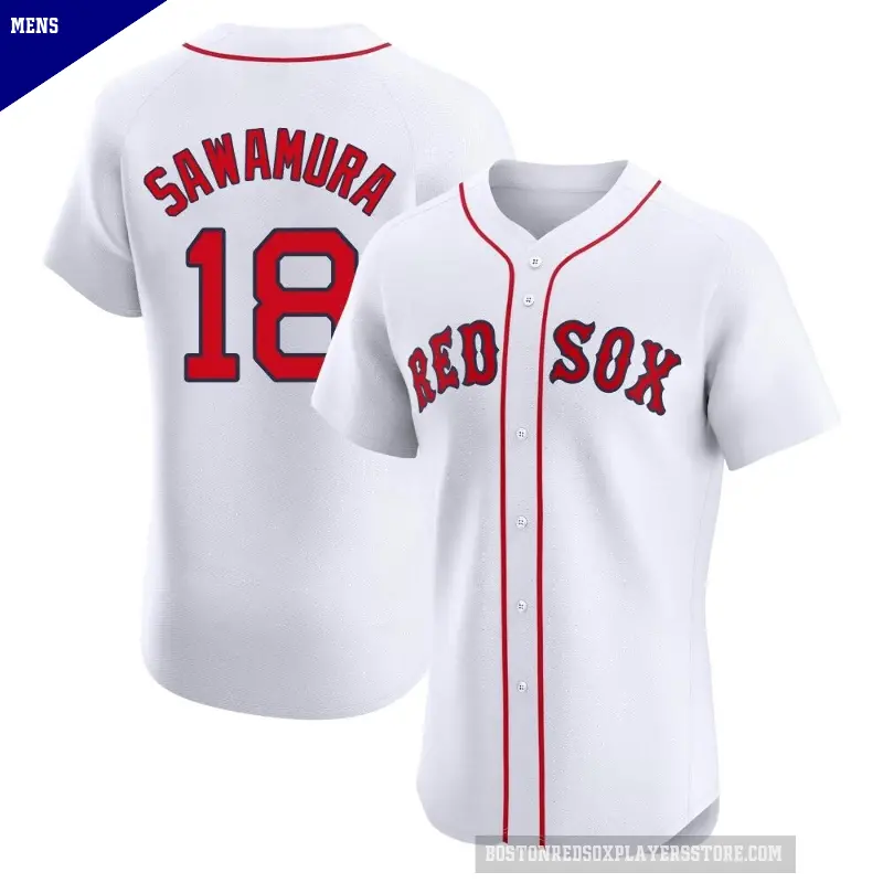 Men's No.18 Hirokazu Sawamura Boston Red Sox White Elite Home Patch Jersey