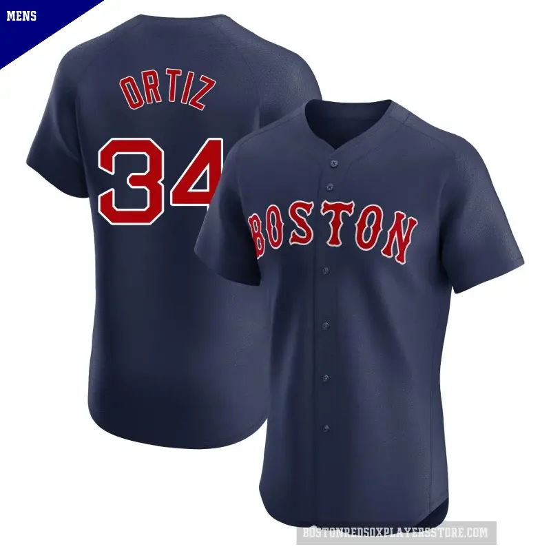Men's No.34 David Ortiz Boston Red Sox Navy Elite Alternate Jersey