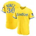 Men's No.36 Eduardo Nunez Boston Red Sox Gold/Light Authentic Blue 2021 City Connect Jersey