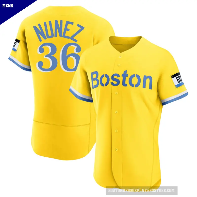 Men's No.36 Eduardo Nunez Boston Red Sox Gold/Light Authentic Blue 2021 City Connect Jersey