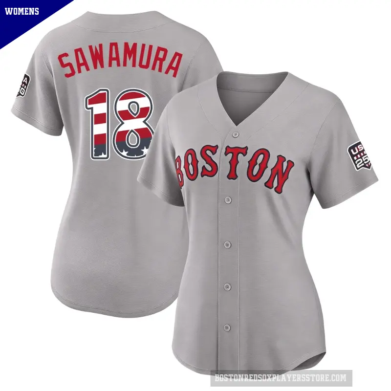 Women's No.18 Hirokazu Sawamura Boston Red Sox Gray Limited USA 250 Fourth Of July Road Stadium Jersey
