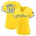 Women's No.36 Eduardo Nunez Boston Red Sox Gold/Light Replica Blue 2021 City Connect Player Jersey
