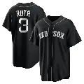 Youth No.3 Babe Ruth Boston Red Sox Black/White Replica Jersey